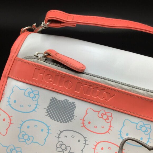 Hello Kitty Purse Gray Coral Pink Crossbody Shoulder Bag Zippered Pockets Sanrio - Picture 3 of 12